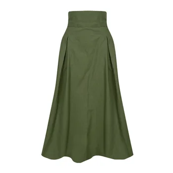 Armádní Zelená 2019 Prádlo Sukně Ženy Módní Korejský Úřad Dámy Elegantní Kauzální Holý Luk Dlouhé Maxi Sukně Vintage Linie Sukně