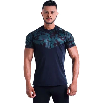 Pánské Kamufláž šití t košile Léto Muž Kompresní rychleschnoucí Bodybuilding t-shirt Fitness prodyšný Tees