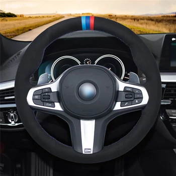 Ručně šité Černé Semišové protiskluzové Auta Volant Kryt pro BMW G30 525i 530i 530d M550i M550d 2017 2018 G32 630i 640
