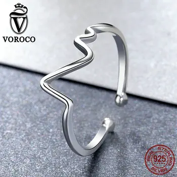 VOROCO 925 Sterling Silver Šperky Prsten Wave pro Ženy, Svatební Zásnubní Tlukot Srdce Otevřené Silver Ring Jemné Šperky VSR159