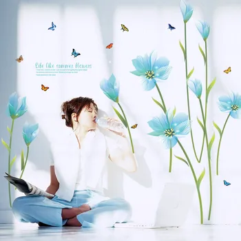 3D Blue Lily Flower Vinylové Nástěnné Nálepky DIY Svatební Obývací Pokoj Ložnice Pohovka, TV Pozadí Wall art Samolepky Domácí Dekoraci
