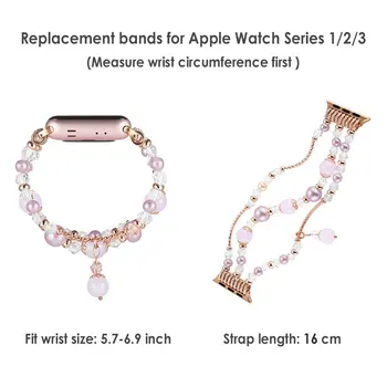Dámy, Ženy, Odkaz Náramek Band Jewlry Pearl Popruh pro Apple Watch 1 2 3 Náhradní Korálky Elastický Popruh pro 42mm 38mm