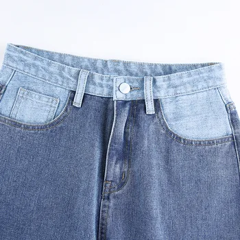 Módní Patchwork design volné kalhoty, dámské hip hop džíny ležérní street nosit Vysoko v pase kalhoty žena podzim nové kalhoty
