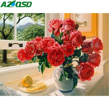 AZQSD 5d Diamond Obraz Květinové Plné Náměstí/Kolo Vrták Diamond Výšivky Květinové Ručně vyráběné Umění Dárkové Domácí Dekoraci