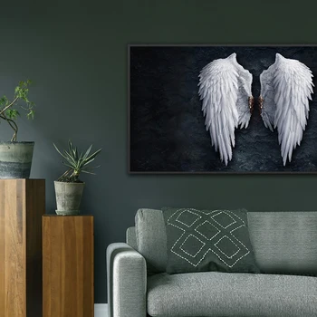 Černá Bílá Andělská Křídla Domácí Zeď Dekor Nástěnné Plátno Umění Canva Malba, Moderní Umění pro Kuchyň Obývací Pokoj Zeď Dekor Bez Rámu