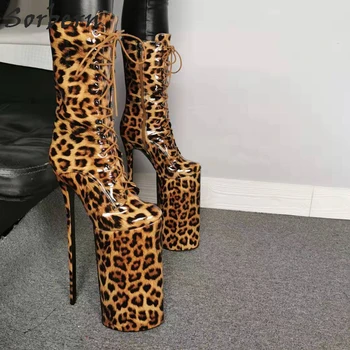 Sorbern Sexy 30Cm Leopardí Boty Pro Ženy, boty na Podpatku Extrémní Vysoký Podpatek boty na Podpatku Krajka Up Vlastní Fetiš Boty Platforma Boty Nové