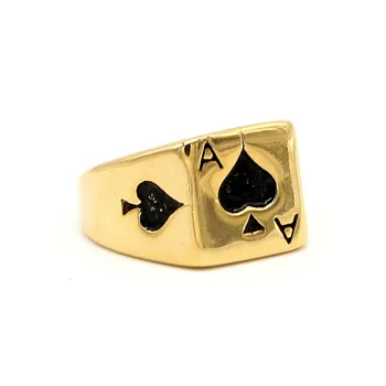 Nové Módní Osobnosti Hrací Karty Ace of Spades Kroužky Módní Šperky Mužů Titan Ocelový Prsten Zlaté barvy US Velikost 7-12