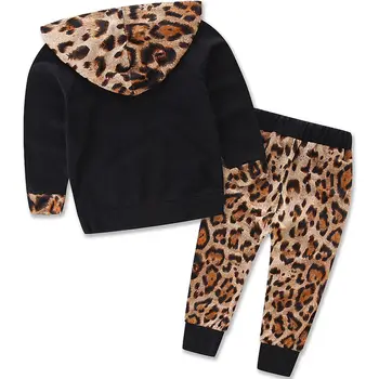 Novorozené Dítě Dívky, Chlapci Dětské Oblečení Jaro Mikina Topy Kalhoty 2ks Divoké Leopard Tisk Oblečení, Tepláky