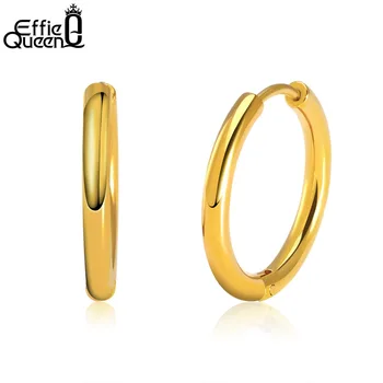 Effie Královna Hladké Nerezové Oceli Gold_color Hoop Náušnice Jednoduchý Design, Kulaté Ženy Velkoobchod Náušnice Šperky Dárek IE61