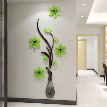 Elegantní Květinové Vázy Samolepka na Zeď 3D Akrylové Dekorace Pro Chodba Wall Art Obývací Pokoj Tapety DIY Jídelna rozpíjení barvy