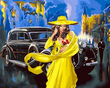 Unframe diy olej obrázek olejomalby podle čísel obrázek malování malování podle čísel pro domácí dekor 4050cm žluté šaty