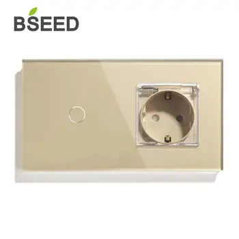 BSEED Vodotěsné EU Standardní Zásuvky Vypínač 1Gang 1 Způsob 2 Způsob Přepínání 3 Barvy Crystal Glass Panel Dotykový Spínač