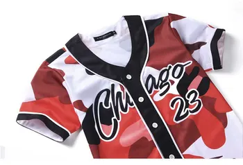 2019 Nové Unisex Baseball Jersey Harajuku Červená Kamufláž 23 Dopis, T-košile Hipster, Hip Hop Print Tričko Letní Příležitostné Topy Trička