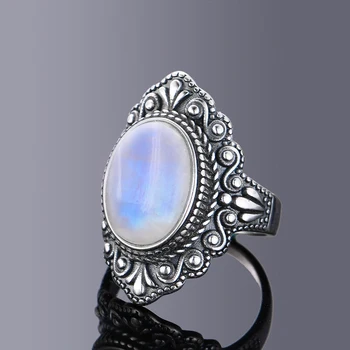 Nasiya Vintage Oválný Přírodní Měsíční Kámen Prsten Pro Ženy 925 Sterling Silver Prsten Šperky Prst Prsten Drahokam Kroužky, Párty, Dárek