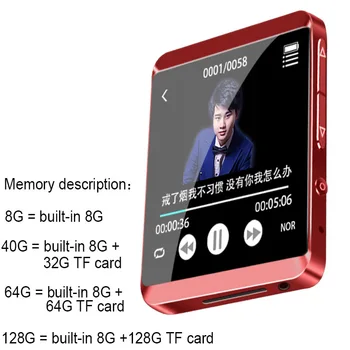 Původní RUIZU M5 Plně Dotykový Displej MP3 Přehrávač Přenosný Sportovní Bluetooth, MP3 Přehrávač, Podpora FM,Nahrávání,E-Book,Budík,Krokoměr
