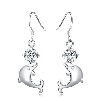 Roztomilý Romantický Delfín Náušnice Pro Ženy Šperky 925 Sterling Silver AAA Zirkon Brinco Bijoux
