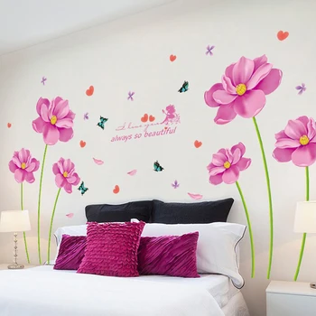 DIY Růžové Květina, Samolepka na Zeď, Romantické Vyměnitelné Vinyl Zeď Obtisky pro Svatební Obývací Pokoj Ložnice Dekorace umění nástěnné Malby