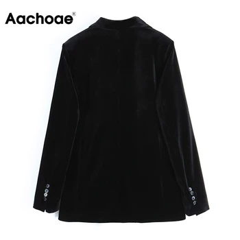 Aachoae Ženy Office Nosit Černé Sametové Blejzry 2021 Dvojí Breasted Sako Kabát Elegantní Vroubkované Límce Dlouhý Rukáv Svrchních Oděvů