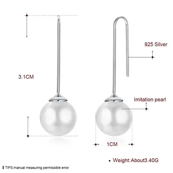 LEKANI 925 Sterling Silver Kulatý Velký Imitace Perlové Náušnice Jednoduché Klasické Jemné Šperky 2020 Pro Ženy, Svatební Dary