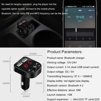 1.1 Palcový Auto MP3 Přehrávač, Bluetooth Hands Free, Přijímač MP3 Zapalovač Auto Nabíječka Dual USB Bluetooth Vozidla, Auta