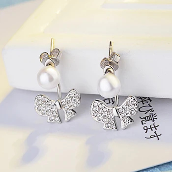 XIYANIKE 925 Sterling Silver korejský Módní Pearl Butterfly Náušnice pro Ženy Jednoduché Geometrické Ručně vyráběné Křišťálové Šperky