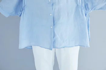 #2881 Letní Světle Modrá Volná Halenka Ženy Batwing Rukáv Tenké Bavlněné Povlečení Shirt Large Velikost Ležérní Vintage Dámské Tričko