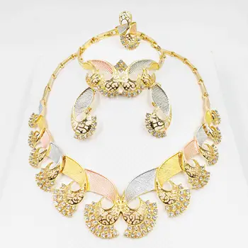 Dubaj náhrdelník náušnice ve zlaté barvě mědi pro ženy Africké/Nigérie/Blízký Východ svatební/párty dárky/svatební šperky set