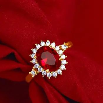 Luxusní Červená Zirkon Prsten Kapely Žluté Zlato Naplněné Dámské Prst Prsten Kouzlo Dárek