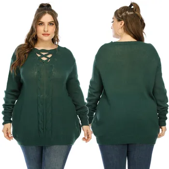 Nové 2021 jaro podzim plus velikosti svetr pro ženy velký dlouhý rukáv volné zelené tenký svetr pletené topy 4XL 5XL 6XL