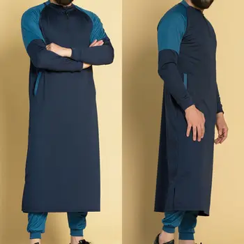 Bílí Muži Dubaj Thobe Islámské Muslimské Oblečení Katar Župan Kaftan Maxi Šaty Dlouhý Rukáv Mikiny 2020 NOVÉ