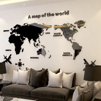 Mapa světa Akrylové 3D Solid Crystal Ložnice Samolepka na Zeď pro Obývací Pokoj Třídě Samolepky, Kancelářské Dekorace Stěny Dekor