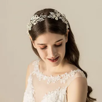 SLBRIDAL Ručně vyráběné Pevné Slitiny Kamínky Crystal Perly Svatební Čelenka Svatební Vlasy Révy Vlasy Příslušenství Ženy Šperky