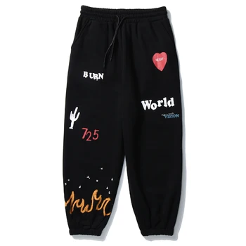 Streetwear Kalhoty, Muže, Hip Hop Graffiti Fire Flame Pánské Kalhoty 2020 Harajuku Nadrozměrné Volné Běžce Tepláky Fleece Zimní