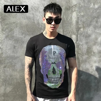 Alex Plein t shirt men letní příležitostné bavlna kamínky lebky streetwear vtipné shortsleeve posádky krku hip hop muži oblečení 2020