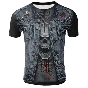 Letní pánské T-košile ležérní kolem krku s krátkým rukávem T-shirt ďábel lebka módní trendy, značky, lebky, 3D T-shirt mužské