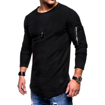 Moomphya Slim Fit muži tričko na Zip splétání rukáv t-shirt pruhované Žakárové Šňůr zakřivené lem hip hop streetwear tričko