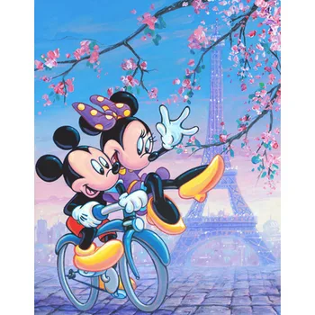 Disney Full Diamond Obrazy, Karikatury Mickey jezdí s Minnie DIY Diamantový Vyšívání, Malování Dekorace Dárek