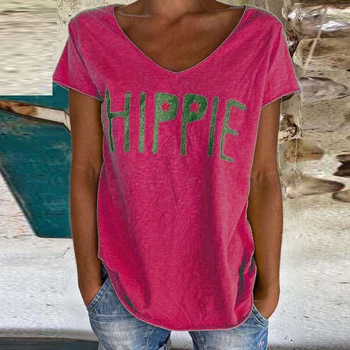 Ležérní Hippie Tisk Halenka Košile Ženy Krátký Rukáv Volné Tričko, Svetr 2020 V Krku Velké Velikosti Streetwear Ženy Blusa Vrcholy 5XL