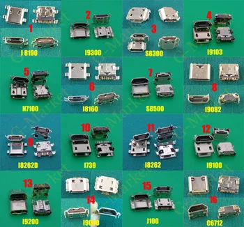 16model 7pin konektor micro usb zásuvka nabíjecí port pro samsung i9300 i8262 i9000 S8300 i9070 I9082 N7100 I8262d J1 J100 J500