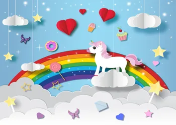 Capisco fotografie kulis mraky Rainbow Unicorn Dítě narozeniny party foto pozadí Vlastní novorozenců portrét, pozadí