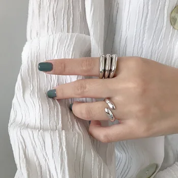 Silvology 925 Sterling Silver Potácel Lesklé Prsteny Elegantní Design Line New Korea Prsteny pro Ženy 2019 Stříbro 925 Šperky Dívky
