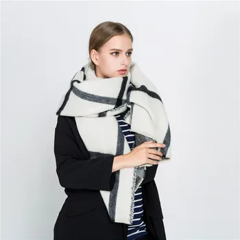 Zimní nové černé a bílé oboustranné kašmírový šátek béžové velký kostkovaný šátek, teplé módní šál