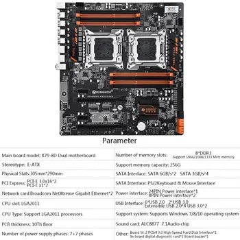 Huananzhi X79-8D základní Deska Intel Dual CPU LGA 2011 E5 2689 2670 V2 DDR3 1333/1600/1866MHz 256 GB M. 2 NVME SATA3 USB3.0, E-ATX