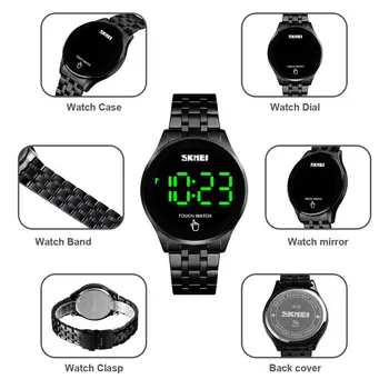 Módní LED Dotykový Displej Pánské Náramkové hodinky SKMEI Značky Vodotěsné Nerezové Oceli Digitální Hodinky Relogio Masculino Relojes