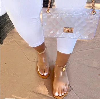 Nový trend PVC Transparentní Pantofle Ženy pro rok 2020 Letní Plážové Boty Muly Boty Ženy Módní Slip-na Diapozitivy Venkovní Obuv