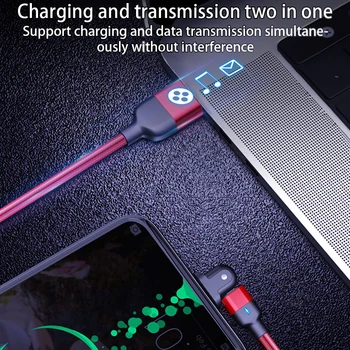 QICHSHJIN 180° Otočení LED Typ C Kabel Pro Samsung, Huawei P30 Pro Rychlé Nabíjení Typu C Mobilní Telefon Nabíjení Drát USB-C Kabel 1/2M