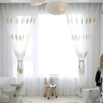 Moderní Tylu opony Nordic vítr bílé vyšívané okenní záclony vlna záclona bílé gázy rozrušený obývací pokoj, balkon závěs