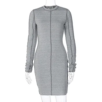 Hirigin Dlouhý Rukáv Patchwork Sexy Mini Šaty Podzim Zima Ženy Módní Streetwear Oblečení Klubu Nosit 2021