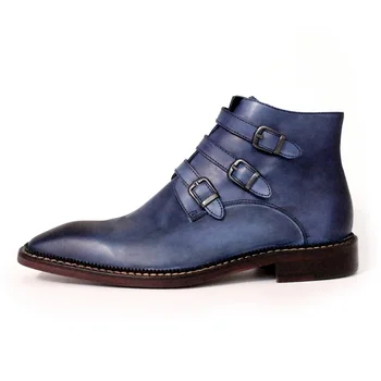 Luxusní módní ručně vyráběné highstreet retro páskem kožené boty náměstí toe hovězí kůže krátké boty pro muže boty chelsea