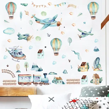 DIY Ručně malované Hot-air Balloon Vlak Samolepka na Zeď dětský Pokoj Školky Dekorace na Zeď samolepící Nálepka Vodotěsné